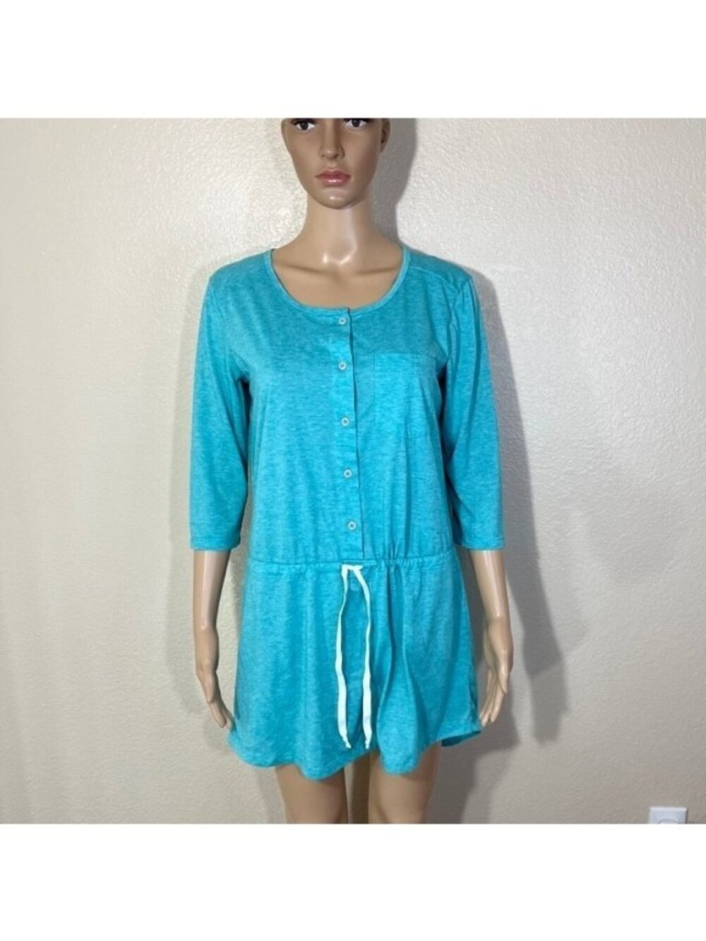 Stio Divide Swim Cover-Up Dress Womens M Dri Release 3/4 Sleeve Button Front